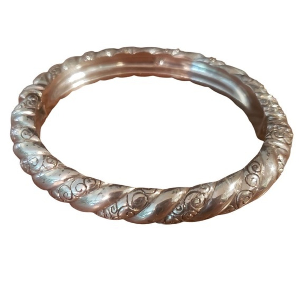Brighton Vintage Silver Tone Bangle Bracelet Twisted Rope Design Women's Jewelry